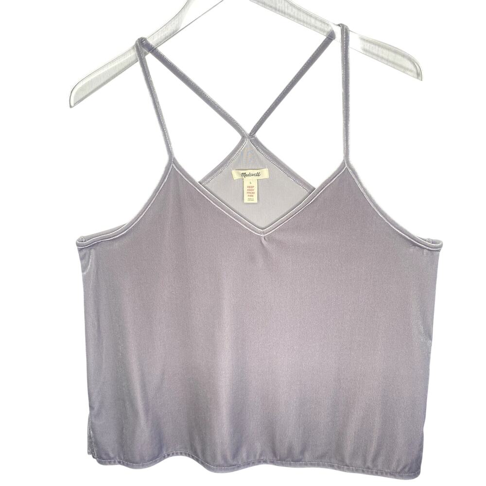 Madewell Velour X Strap Back Cami V-Neck Tank Top Grey Silver Size Large